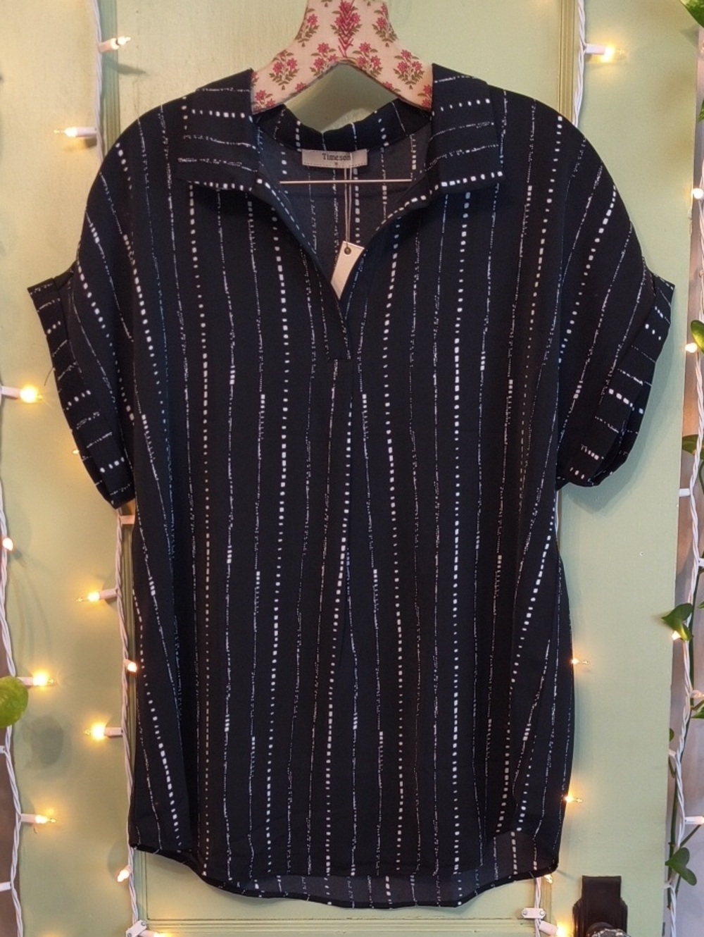Women's Timeson NWT Black White Loose Fit Collared Blouse M